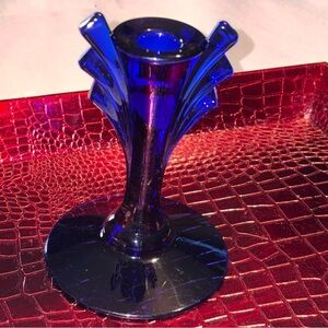 Vintage Art Deco Cobalt Blue Glass Candle Holder Candlestick 6"